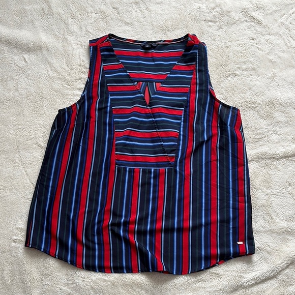 Tommy Hilfiger Striped Sleeveless Top Blue Red Green Black Size Large - Picture 1 of 9